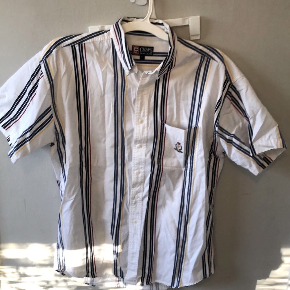 Chaps Men’s Slim Fit, Multi-Colored Striped, Short-Sleeve Shirt Sz L Large